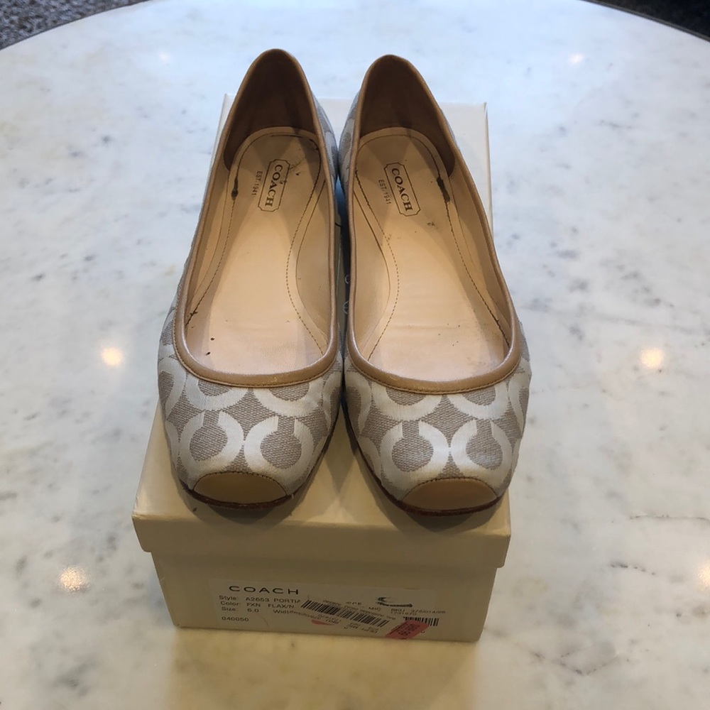 Coach Beige Signature Canvas Ballet Flats